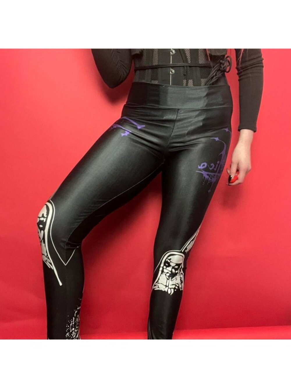 Speed clothes  / shiny profantica black metal leggings   💜🖤